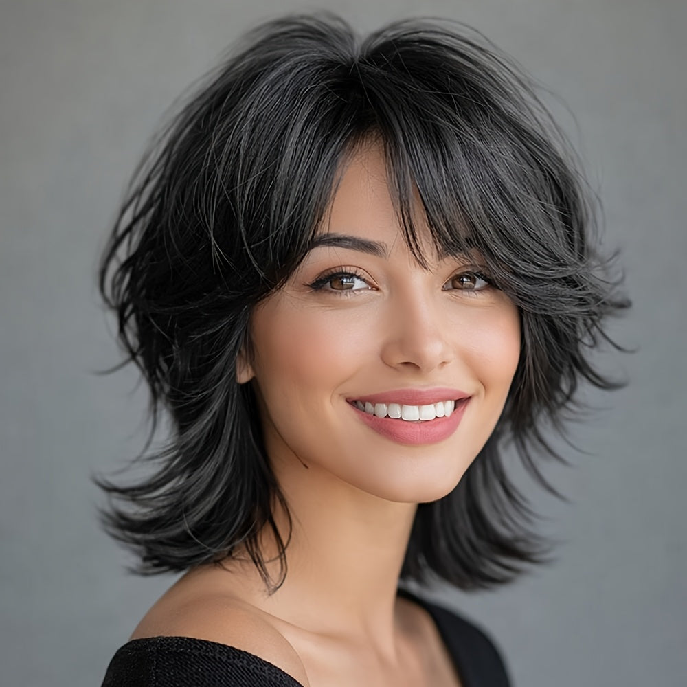 Human Hair Glueless Wig for Women-Pixie Cut Human Hair Wig with Bangs for Ladies- High Quality No Lace Front Wig Wear And Go for Daily And Cosplay, Wig Real Human Hair