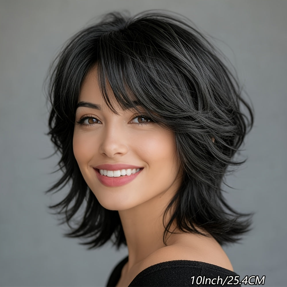Human Hair Glueless Wig for Women-Pixie Cut Human Hair Wig with Bangs for Ladies- High Quality No Lace Front Wig Wear And Go for Daily And Cosplay, Wig Real Human Hair