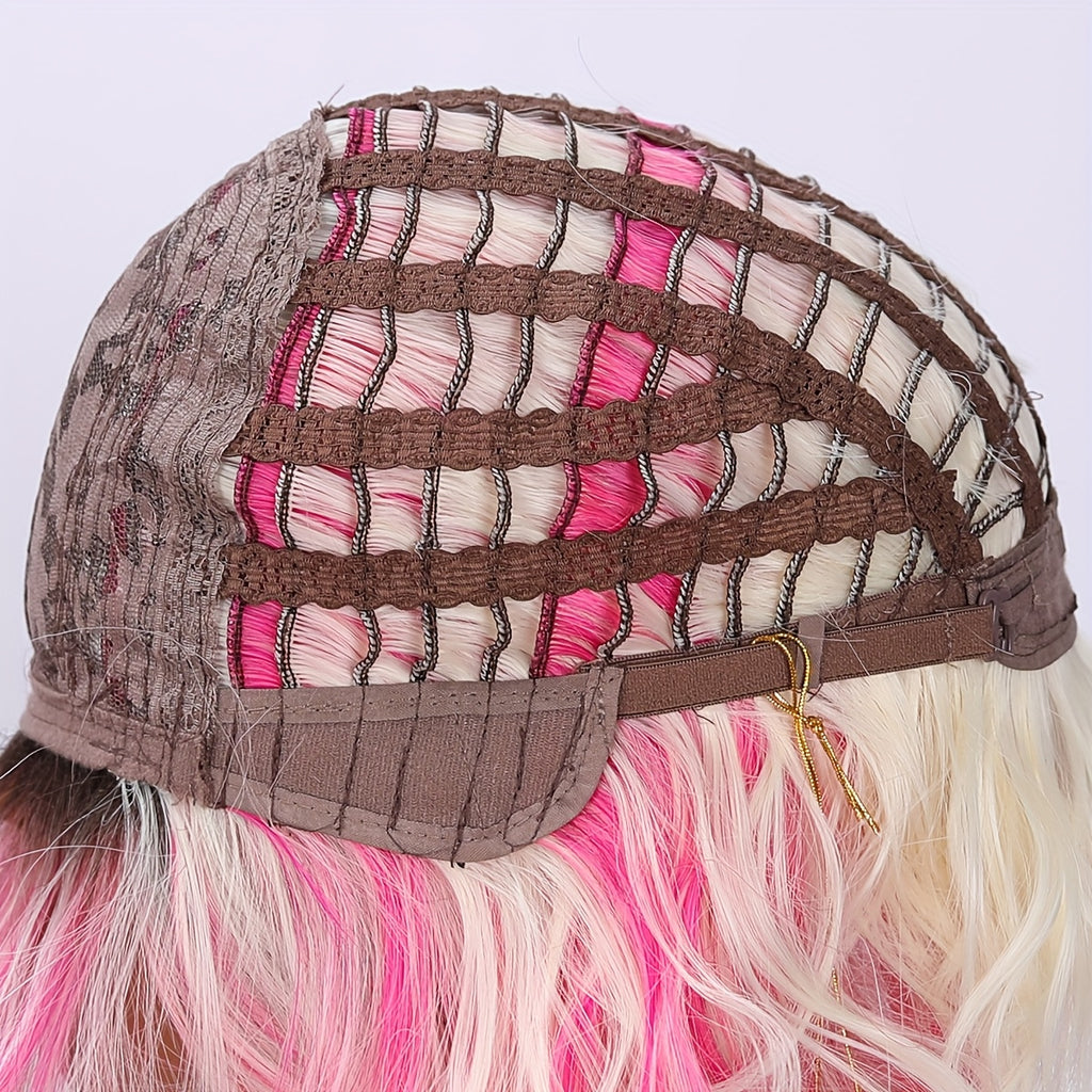 14 Inches, Short Pink Gradient Dyeing Bob Hair, Straight Bangs, Comfortable And Breathable, Women'S Wig, High Temperature Fiber, Suitable for Daily\u002F Wear
