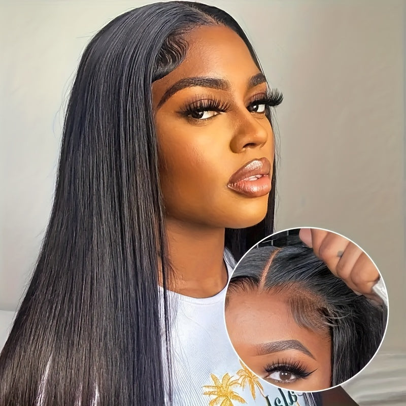 Glueless Wear and Go Wigs Human Hair Pre Plucked 200% Density Pre Cut Lace Free Part Glueless Wear and Go Wig HD Straight 4x4 wig human hair for Women Real No Glue Ready to Wear Wigs for Women
