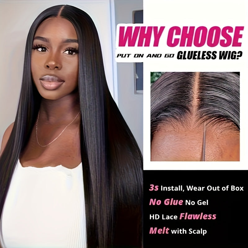 Glueless Wear and Go Wigs Human Hair Pre Plucked 200% Density Pre Cut Lace Free Part Glueless Wear and Go Wig HD Straight 4x4 wig human hair for Women Real No Glue Ready to Wear Wigs for Women