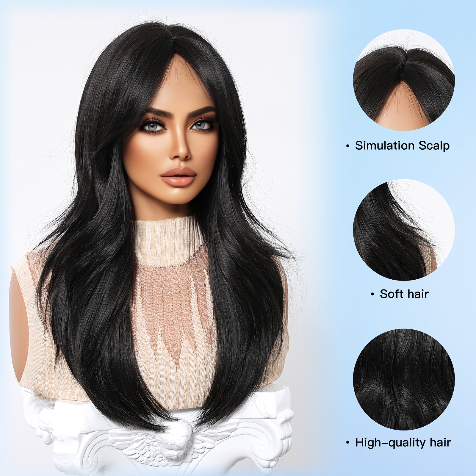 Stylish Long Straight Wig for Women with a Black Split Design And Layered Cut, Perfect for Everyday Use And Special Occasions Like Christmas, Thanksgiving, New Year Celebrations, Mother'S Day