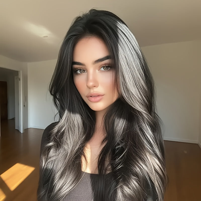 A Glueless Lace Front Wig Made from Brazilian Human Hair for Women, Featuring a Pre-Plucked Hairline And a Natural Brown Body Wave Texture with 180% Density. This Hairpiece Requires No Glue Or Adhesive