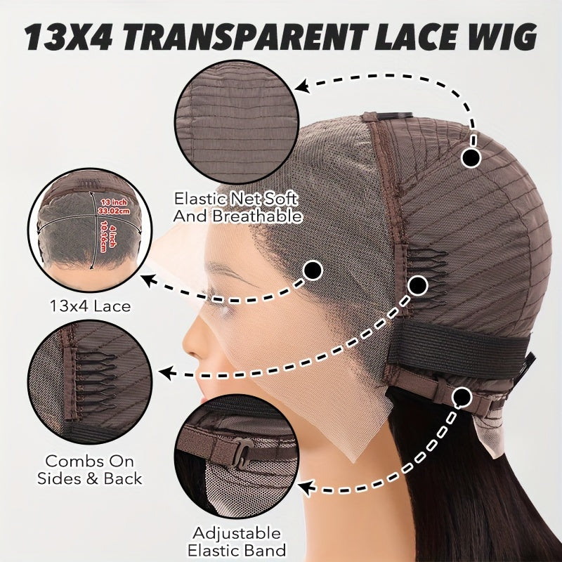 200% Density Body Wave 4\u002F27 Human Hair Wigs, Glueless Lace Front Natural Black Wig, HD Lace Transparent Frontal Glueless 13x4 Wigs Human Hair Long Body Wave Natural Color Bye Bye Knots Wig for Women Put On And Go Wig Live Wig