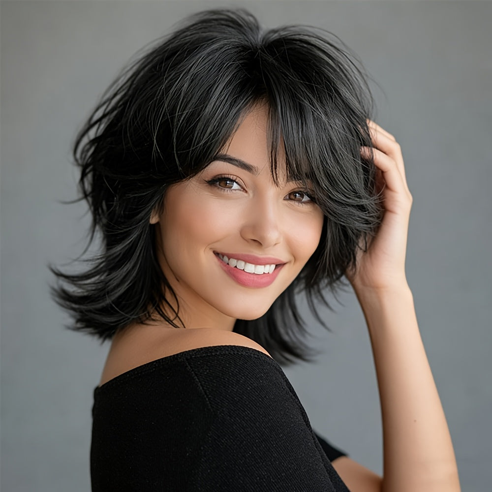 Human Hair Glueless Wig for Women-Pixie Cut Human Hair Wig with Bangs for Ladies- High Quality No Lace Front Wig Wear And Go for Daily And Cosplay, Wig Real Human Hair