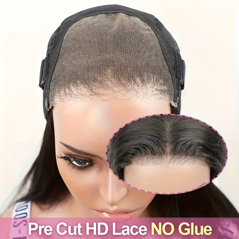Glueless Wear and Go Wigs Human Hair Pre Plucked 200% Density Pre Cut Lace Free Part Glueless Wear and Go Wig HD Straight 4x4 wig human hair for Women Real No Glue Ready to Wear Wigs for Women