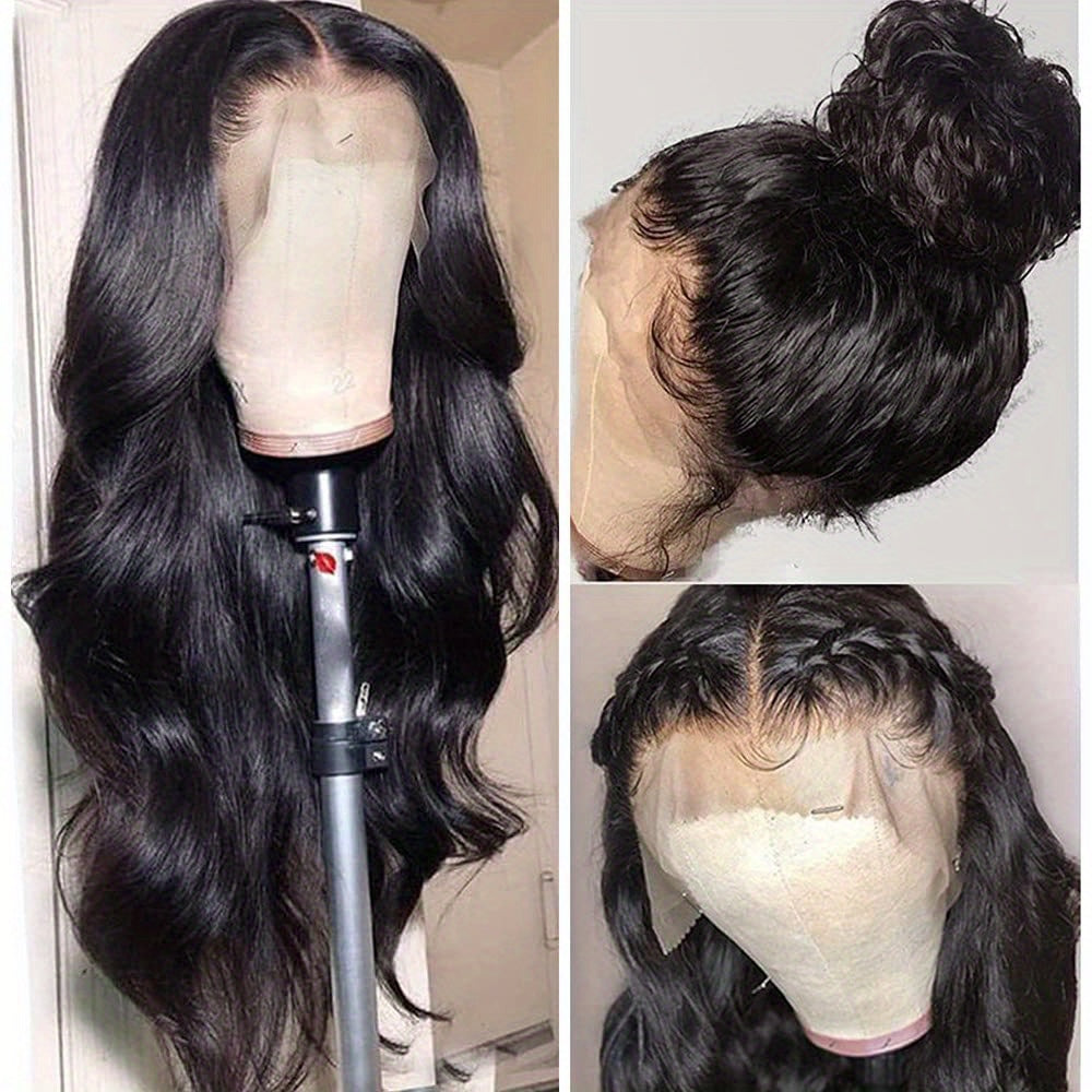 200% Density Body Wave 4\u002F27 Human Hair Wigs, Glueless Lace Front Natural Black Wig, HD Lace Transparent Frontal Glueless 13x4 Wigs Human Hair Long Body Wave Natural Color Bye Bye Knots Wig for Women Put On And Go Wig Live Wig