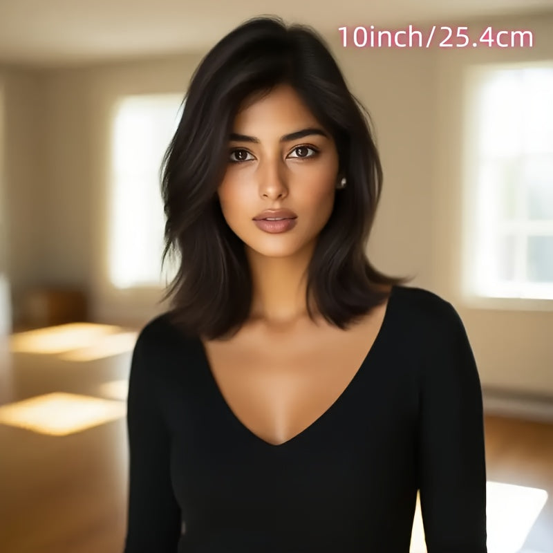 A Glueless Lace Front Wig Made from Brazilian Human Hair for Women, Featuring a Pre-Plucked Hairline And a Natural Brown Body Wave Texture with 180% Density. This Hairpiece Requires No Glue Or Adhesive