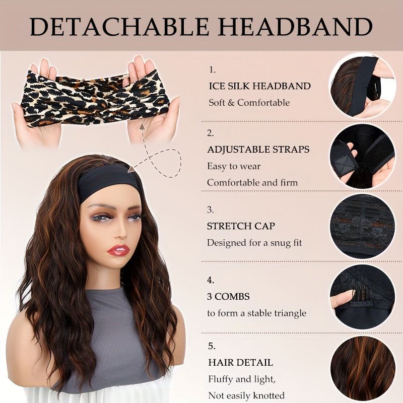 Heat-Resistant Synthetic Fiber Headband Wig | Glueless Pre-Cut Short Curly Leopard Print Highlights, Breathable Comfortable Hairpiece for Women, Easy Wear for Daily & Party Use, Look, Secure Fit.
