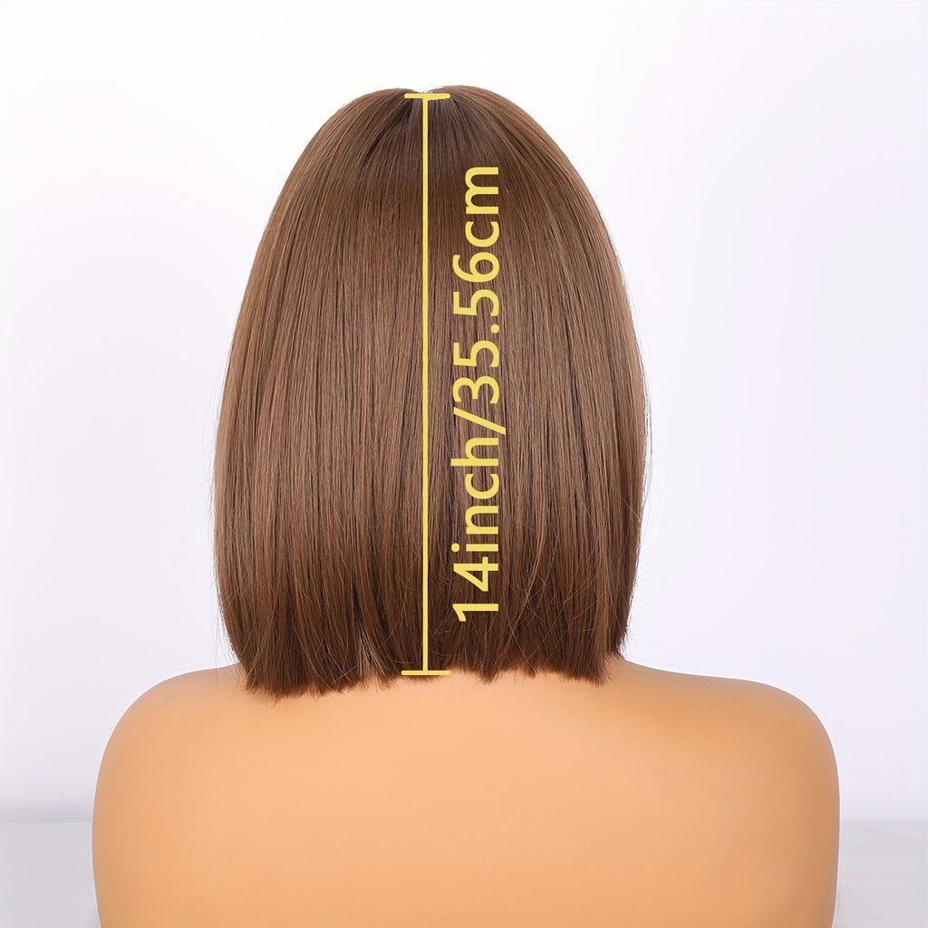 14-inch Brown Mixed Pink Bob Synthetic Short Hair With Bangs Look Is Easy To Wear For Daily Commutes To Various Parties Wigs For Women, Wigs For Women, Wigs For Women