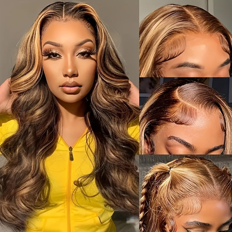 200% Density Body Wave 4\u002F27 Human Hair Wigs, Glueless Lace Front Natural Black Wig, HD Lace Transparent Frontal Glueless 13x4 Wigs Human Hair Long Body Wave Natural Color Bye Bye Knots Wig for Women Put On And Go Wig Live Wig