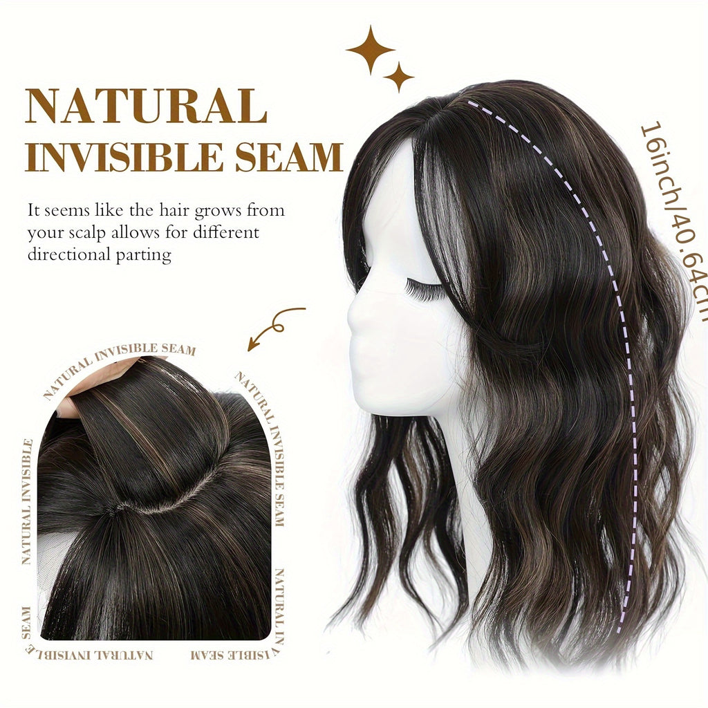16-Inch Independence Day Wig, Water Wave Top, 6x6 Inch Large Base with Elegant Large Net Cap, Beginner-Friendly, Enhances Beauty and Elegance, Ideal for Women with Thin Hair on Top, High-Temperature Synthetic Fiber, Heat-Resistant, Soft, Wavy