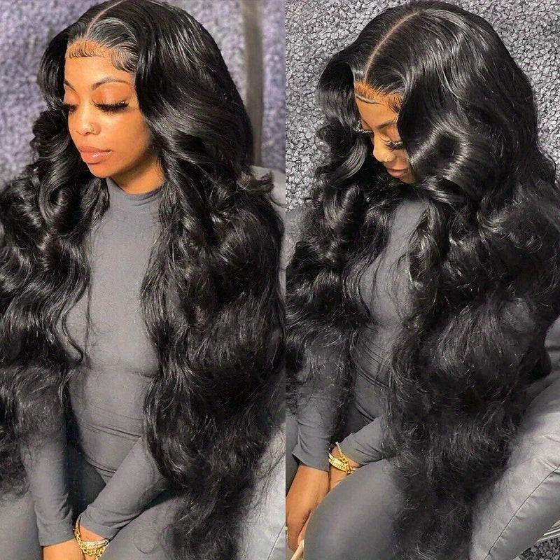 200% Density Body Wave 4\u002F27 Human Hair Wigs, Glueless Lace Front Natural Black Wig, HD Lace Transparent Frontal Glueless 13x4 Wigs Human Hair Long Body Wave Natural Color Bye Bye Knots Wig for Women Put On And Go Wig Live Wig