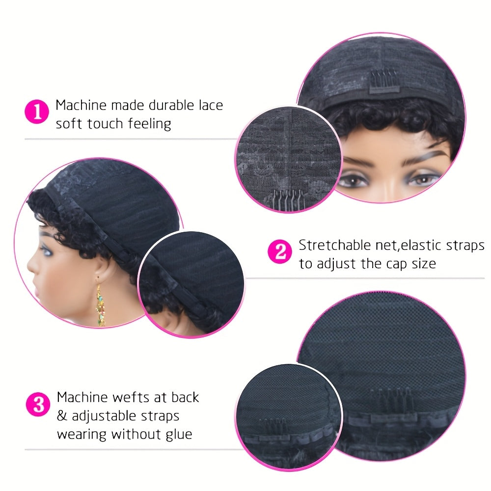 Human Hair Glueless Wig for Women-Pixie Cut Human Hair Wig with Bangs for Ladies- High Quality No Lace Front Wig Wear And Go for Daily And Cosplay, Wig Real Human Hair