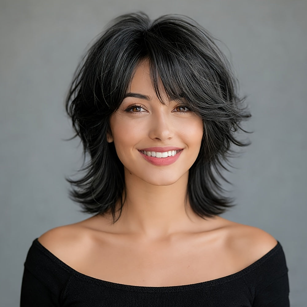 Human Hair Glueless Wig for Women-Pixie Cut Human Hair Wig with Bangs for Ladies- High Quality No Lace Front Wig Wear And Go for Daily And Cosplay, Wig Real Human Hair