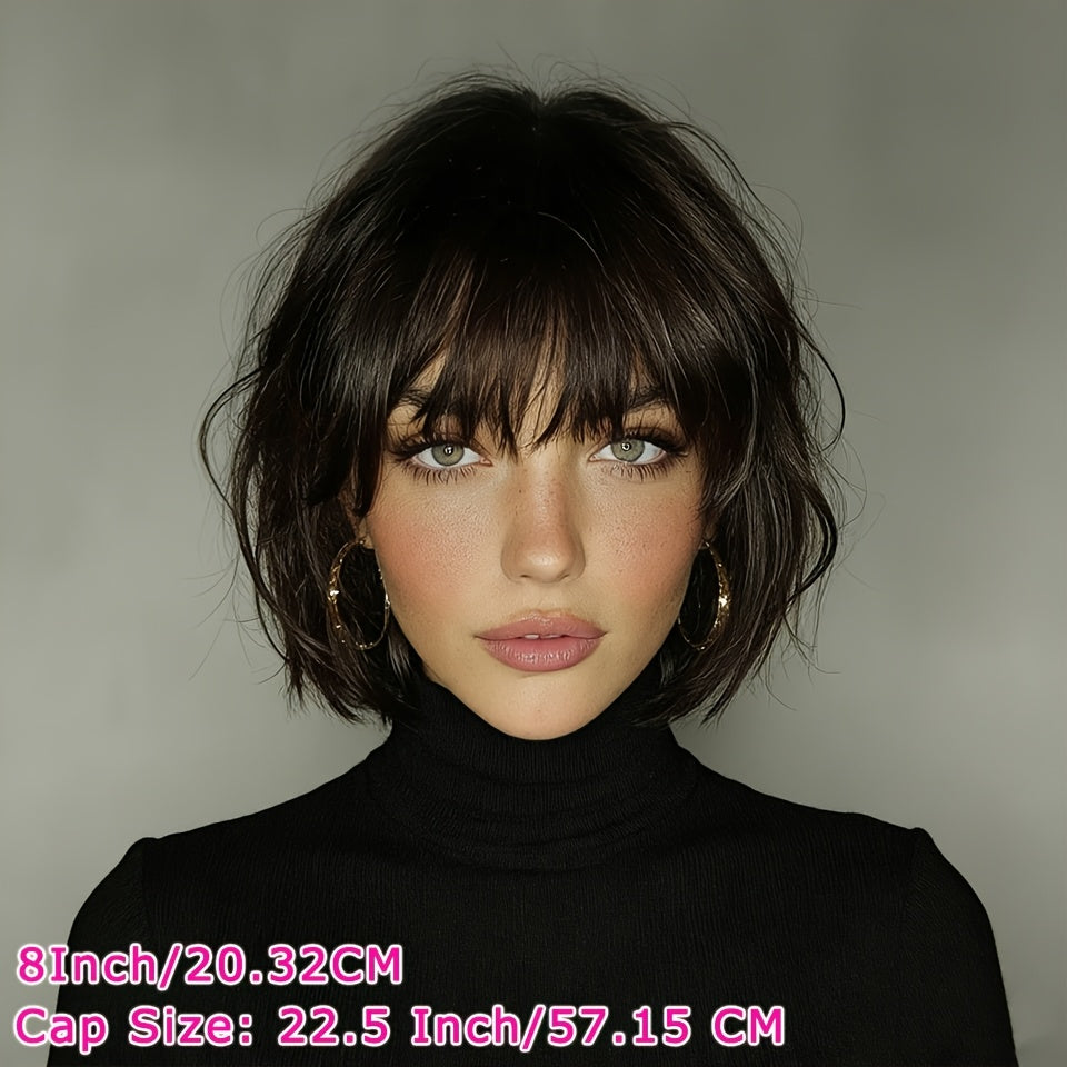Straight Bob Human Hair Wigs With Bangs for Women | 100% Real Human Hair, Rose Net, Glueless, Full Machine Made, Remy Brazilian, Natural Color, 200% Density, Ideal for Holiday and Party Wear