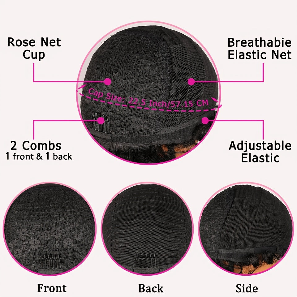 Straight Bob Human Hair Wigs With Bangs for Women | 100% Real Human Hair, Rose Net, Glueless, Full Machine Made, Remy Brazilian, Natural Color, 200% Density, Ideal for Holiday and Party Wear