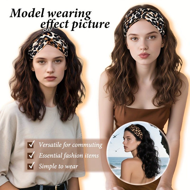 Heat-Resistant Synthetic Fiber Headband Wig | Glueless Pre-Cut Short Curly Leopard Print Highlights, Breathable Comfortable Hairpiece for Women, Easy Wear for Daily & Party Use, Look, Secure Fit.